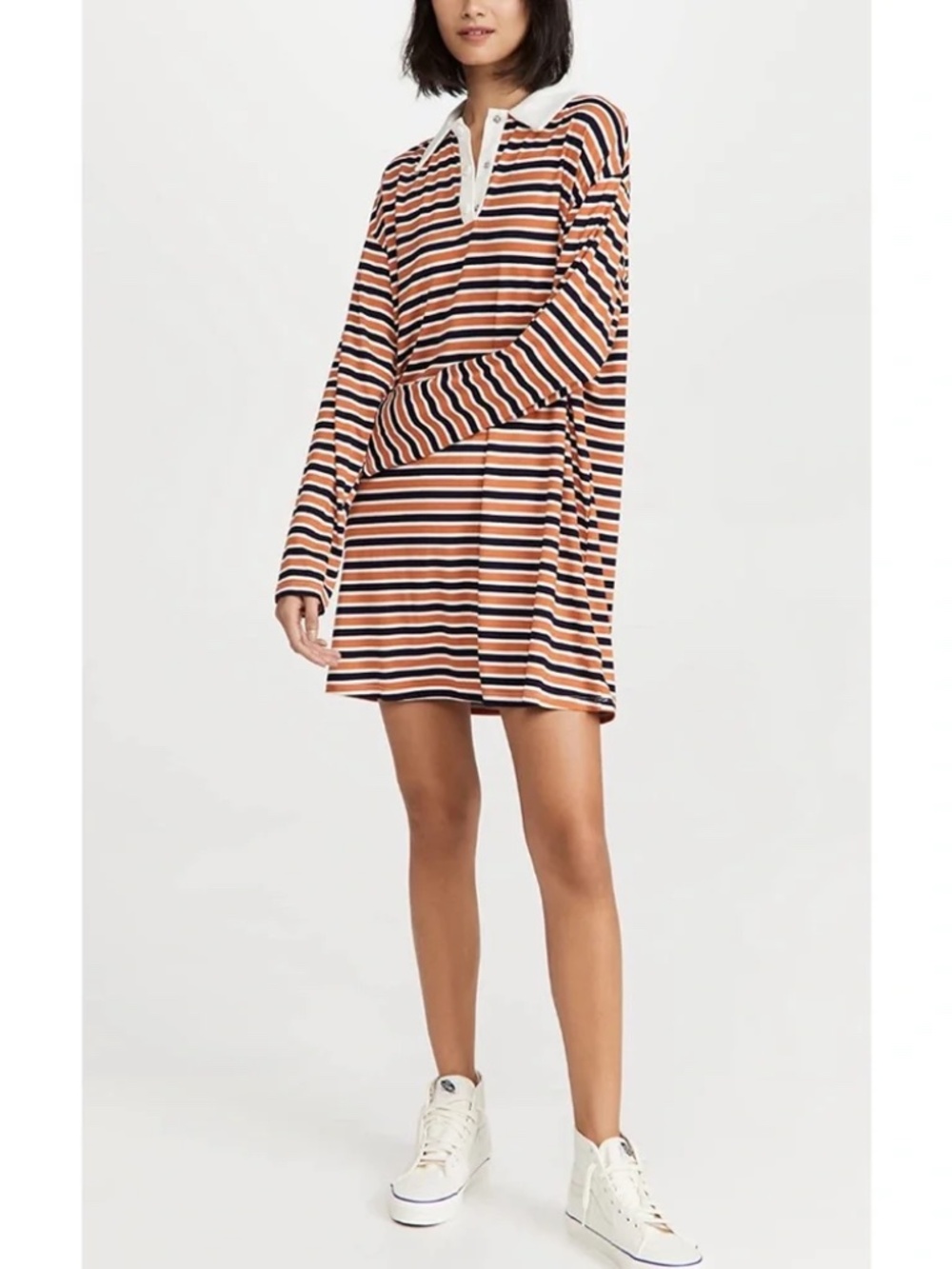 Glamorous Polo Orange White Striped Rugby Shirt Dress XS